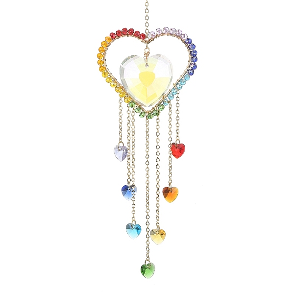 

PandaHall Glass Heart Pendant Decoration, Hanging Suncatchers, with 304 Stainless Steel Split Rings, for Home Decoration, Colorful, 217mm...