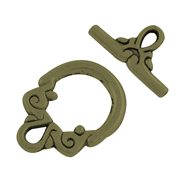 

PandaHall Tibetan Style Toggle Clasps, Cadmium Free & Nickel Free & Lead Free, Antique Bronze, Flat Round: 20x15x2mm, Hole: 2x3mm, Bar...