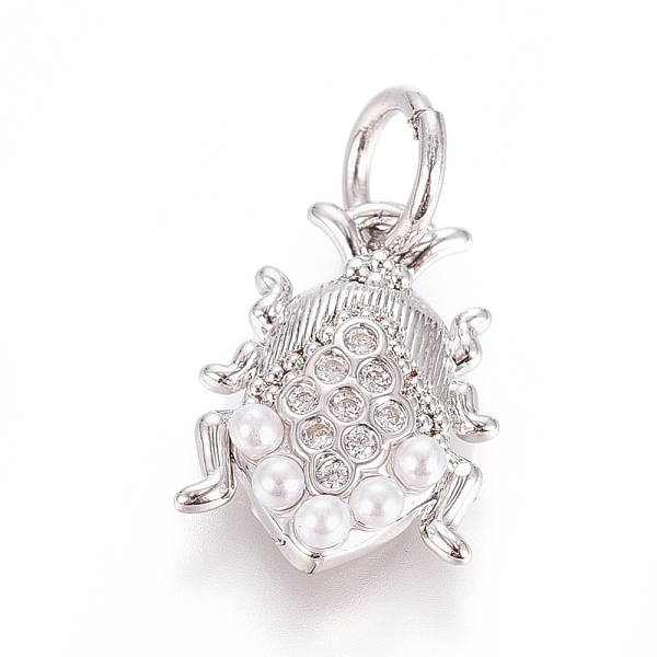 

PandaHall Brass Micro Pave Cubic Zirconia Pendants, Long-Lasting Plated, with Shell Pearl and Jump Ring, Insect, Clear, Real Platinum Plated...