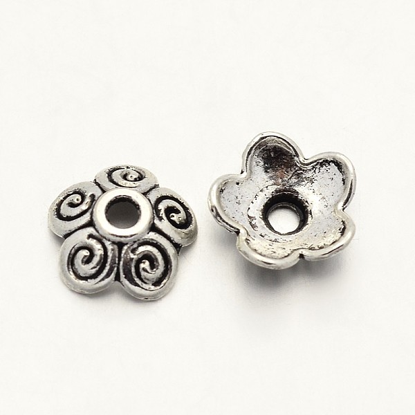 

PandaHall Tibetan Style 5-Petal Zinc Alloy Bead Caps, Antique Silver, 10x3.5mm, Hole: 2mm Alloy