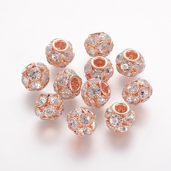 

PandaHall Brass Beads, with Grade A Rhinestone, Rondelle, Rose Gold, Crystal, 12x10mm, Hole: 4mm Brass+Rhinestone Rondelle Clear