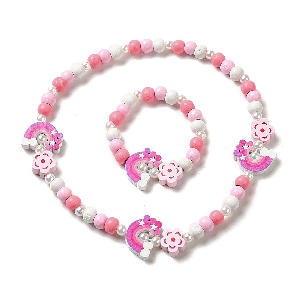 

PandaHall Maple Wood & Acrylic Jewelry Set, Beaded Necklace & Stretch Bracelet for Kids, Rainbow, Bracelet: Inner Diameter: 1-5/8 inch...