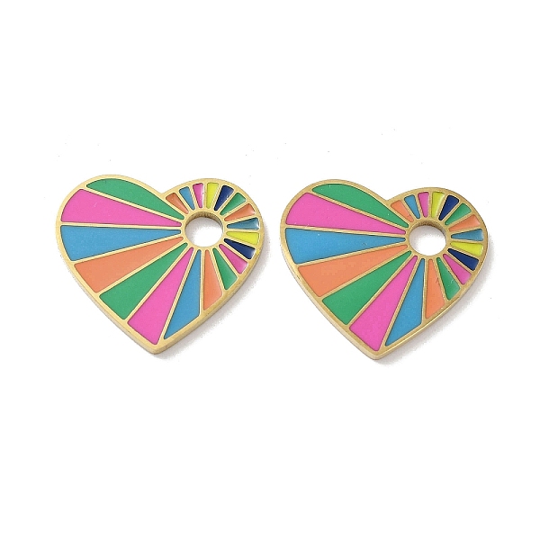 

PandaHall Ion Plating(IP) 304 Stainless Steel Enamel Pendants, Heart Charm, Golden, 18x20x1.5mm, Hole: 3.5mm Stainless Steel+Enamel Heart