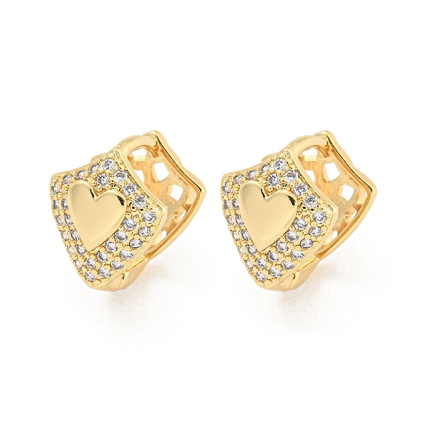 

PandaHall Heart Brass Pave Clear Cubic Zirconia Hoop Earrings, Real 16K Gold Plated, 14x12mm Brass Heart Clear