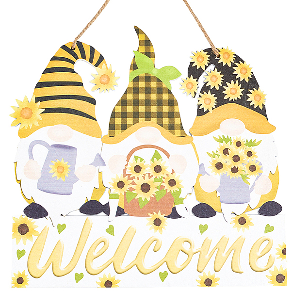 PandaHall CREATCABIN Welcome Wood Hanging Sign Gnome Sign for Front Door Decor Sunflower Yellow Farmhouse Wall Sign Wooden Gnome Door Hanger...