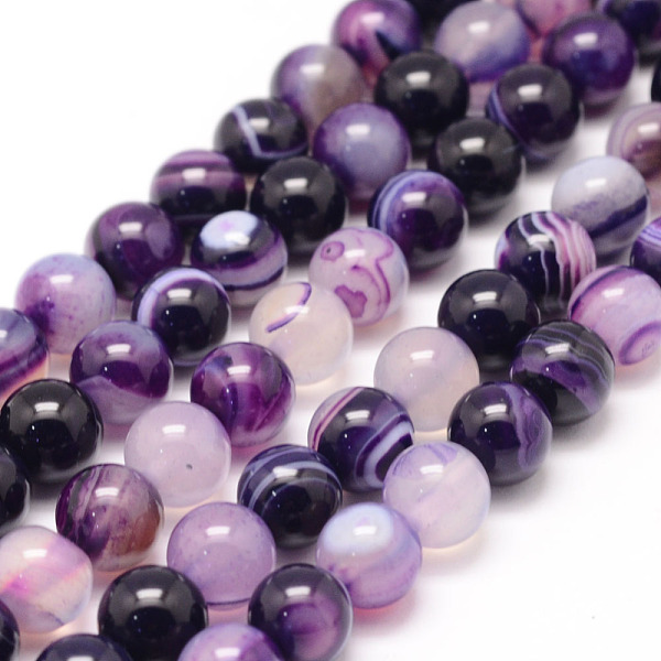 

PandaHall Natural Striped Agate/Banded Agate Bead Strands, Round, Dyed & Heated, Purple, 8mm, Hole: 1mm, about 47~48pcs/strand, 14.5 inch...