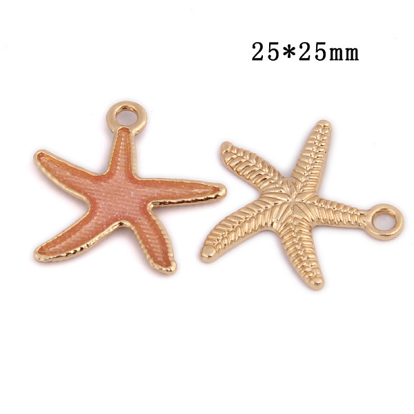

PandaHall Alloy Enamel Pendants, Starfish Shape, Cadmium Free & Lead Free, Light Gold, Pink, 25x25mm, Hole: 2.5mm Alloy+Enamel Starfish Pink