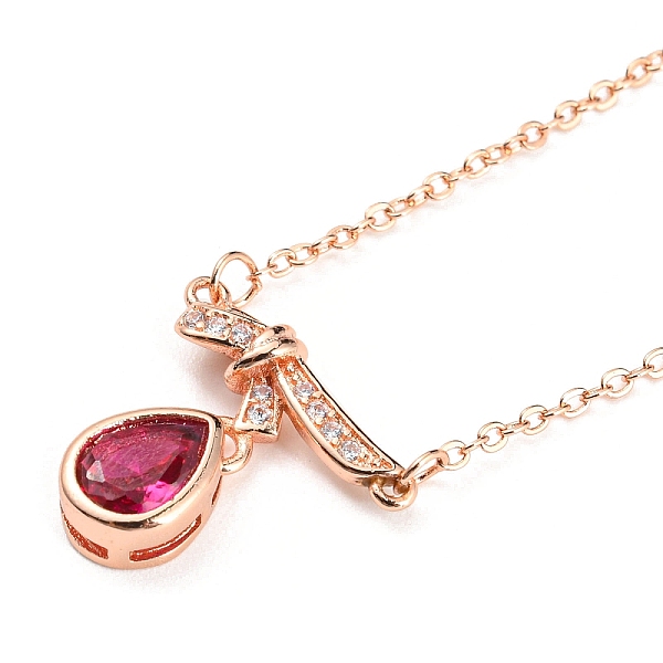

PandaHall Bowknot with Teardrop Cubic Zirconia Pendant Necklace with Brass Cable Chains, Rose Gold, 16.73~16.81 inch(42.5~42.7cm) Cubic..., Pink