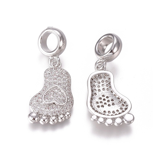 

PandaHall Brass Micro Pave Clear Cubic Zirconia European Dangle Charms, Large Hole Pendants, Baby Foot with Heart, Platinum, 27mm, Hole: 5mm...