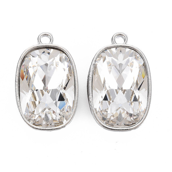 

PandaHall Faceted Glass Pendants, with Alloy Open Back Settings, Oval, Cadmium Free & Lead Free, Clear, Platinum, 34x21x11mm, Hole: 3mm...