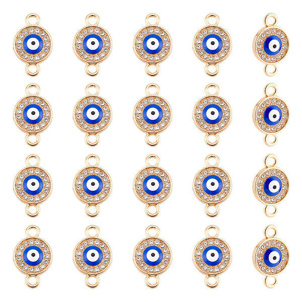 

PandaHall arricraft 50 Pcs Evil Eye Connector Charms, Light Gold Alloy Charms with Rhinestone Blue Flat Round Enamel Connector Pendants for..., Clear
