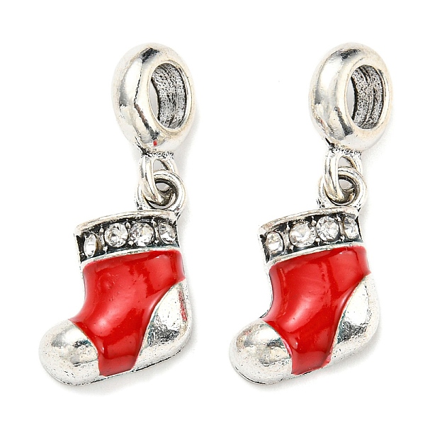 

PandaHall Rack Plating Brass Enamel European Dangle Charms, Christmas Stocking Large Hole Pendant with Crystal Rhinestone, Lead Free &..., Red