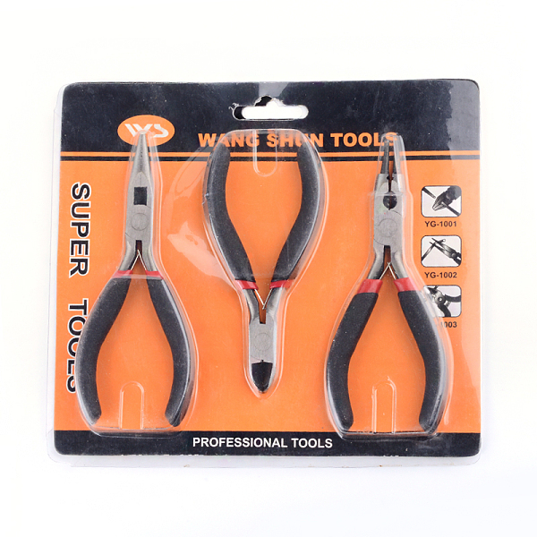 

PandaHall 3Pcs 45# Carbon Steel DIY Jewelry Plier Sets, with Wire Cutter Plier, Side Cutting Plier, Round Nose Plier, Black, 17x18.5x1.5cm...
