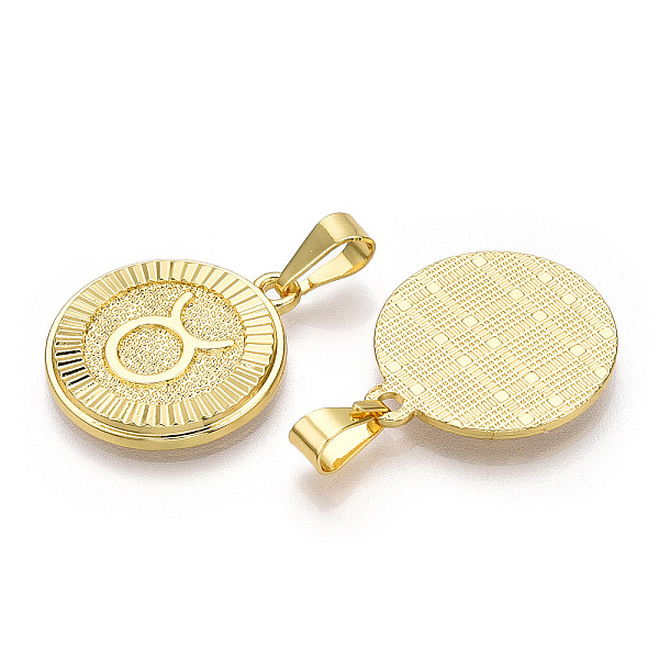 

PandaHall Brass Pendants, Twelve Constellations, Flat Round, Real 18K Gold Plated, 24x20.5x2mm, Hole: 3.5x7mm Brass Flat Round