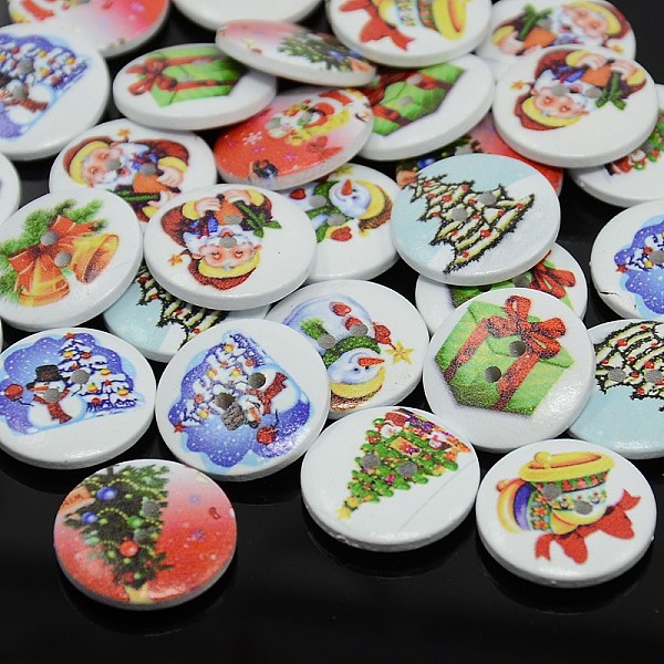 

PandaHall Holiday Buttons, 2-Hole Dyed Flat Round Printed Wooden Sewing Buttons for Christmas, Mixed Color, 15x4mm, Hole: 1.5mm Wood Flat..., Multicolor