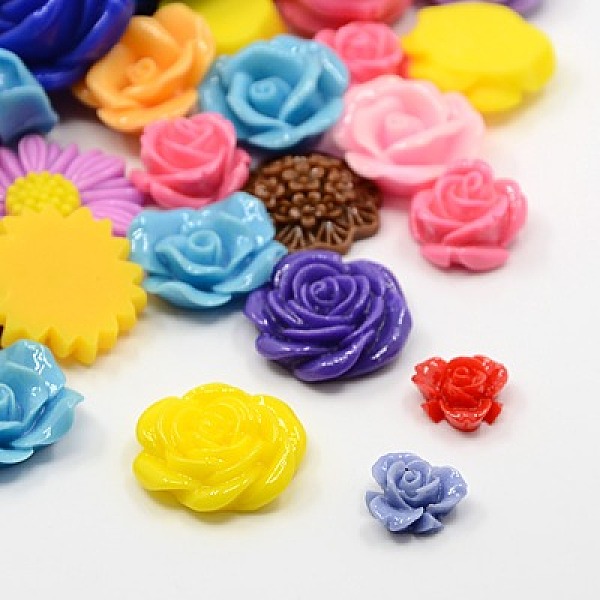 

PandaHall Rein Cabochons, Flower, Mixed Style, Flower, Mixed Color, 11.5~27x5~13mm Resin Flower Multicolor