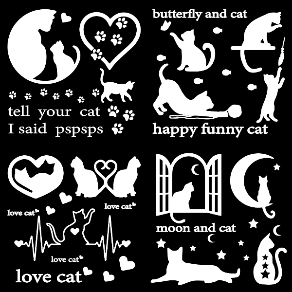 

PandaHall GORGECRAFT 4 Sheets Cat Heartbeat Car Decal Self Adhesive Car Stickers Moon and Cat's Paw Sticker Wall Decal Waterproof Automotive..., White