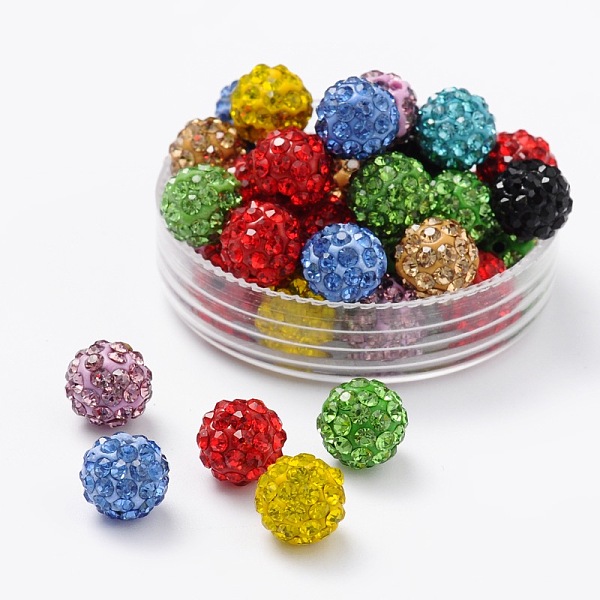 

PandaHall Polymer Clay Rhinestone Beads, Pave Disco Ball Beads, Grade A, Round, Half Drilled, Mixed Color, 8mm, Hole: 1mm, PP13(1.9~2mm)..., Multicolor