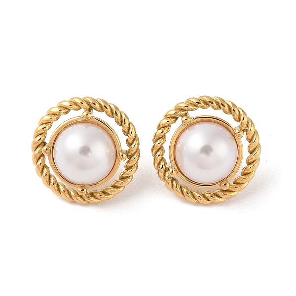 Ion Plating(IP) 304 Stainless Steel Plastic Bead Stud Earrings
