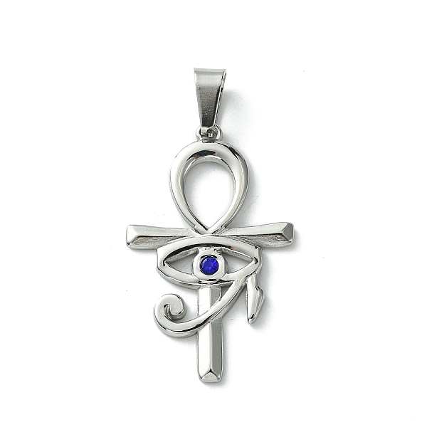 

PandaHall 304 Stainless Steel Pendants, with Rhinestone, Eye of Horus Egypt Ankh Cross Charm, Capri Blue, 32x20x2.5mm, Hole: 7.5x3.5mm..., Cyan