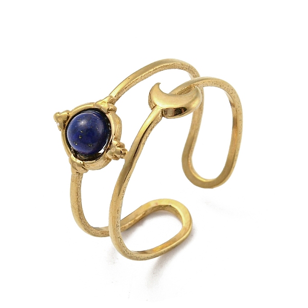 

PandaHall 304 Stainless Steel with Natural Lapis Lazuli Ring, Inner Diameter: 17mm Lapis Lazuli Moon