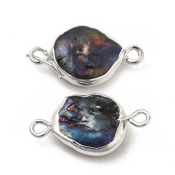 

PandaHall Baroque Natural Keshi Pearl Connector Charms, Flat Round Links, with Brass Double Loops, Dyed, Platinum, Blue, 19~21x11~12x4~5mm...
