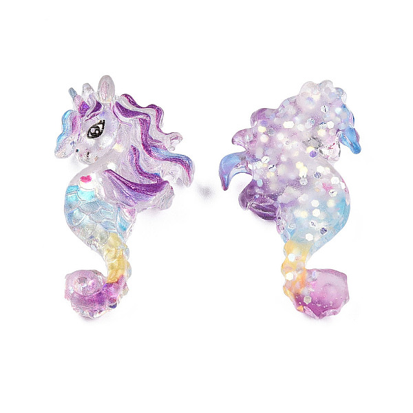 

PandaHall Transparent Resin Cabochons, with Glitter Sequins, Sea Horse, Purple, 36x23x7.5mm Resin Sea Horse Purple