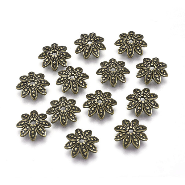 

PandaHall 8-Petal Tibetan Style Alloy Flower Bead Caps, Cadmium Free & Nickel Free & Lead Free, Antique Bronze, 14x3.5mm, Hole: 2mm Alloy