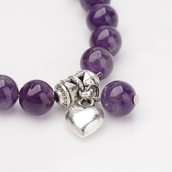 

PandaHall Natural Amethyst Beaded Bracelets, with Alloy Findings, 56mm Amethyst