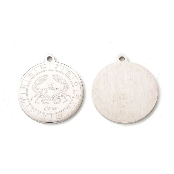 

PandaHall 304 Stainless Steel Pendants, Flat Round with Constellations Charm, Stainless Steel Color, Cancer, 28x25x1.5mm, Hole: 2mm 304...