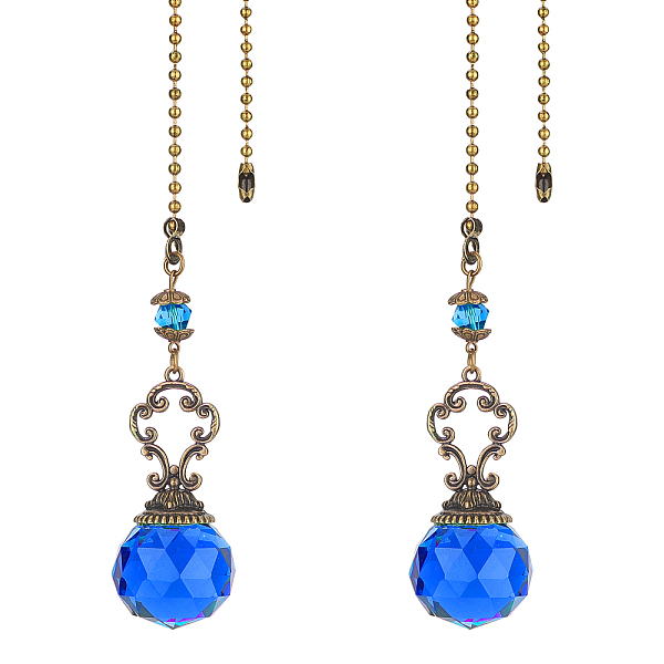 

PandaHall Gorgecraft Faceted Glass Round Big Pendant Decorations, with Tibetan Style Alloy Findings, Royal Blue, 410mm, 2pcs/set Glass Round