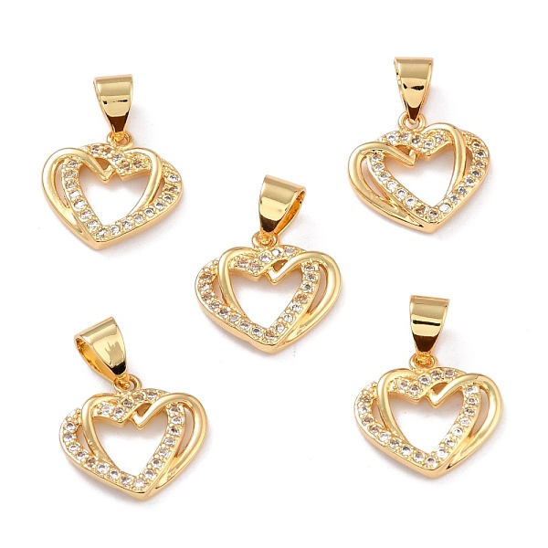 

PandaHall Brass Micro Pave Clear Cubic Zirconia Charms, Long-Lasting Plated, Double Heart, Real 18K Gold Plated, 12.5x13x2mm, Hole: 3.5x4mm...