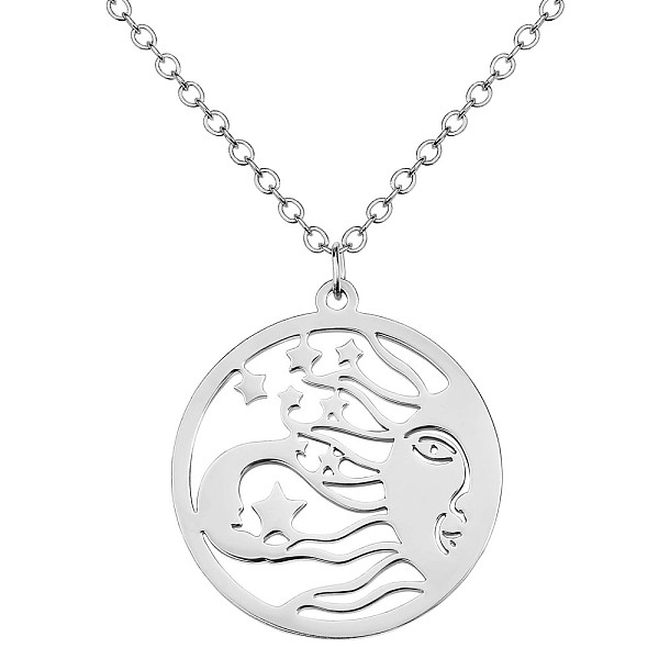

PandaHall Titanium Steel Celestial Sun Moon and Star Pendant Necklace, Lucky Motif Amulet Necklace, Flat Round Hollow Necklace Jewelry Gift...