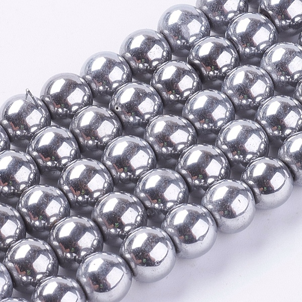 PandaHall Synthetic Magnetic Hematite Beads Strands, Round, Platinum Plated, 10mm, Hole: 1mm, about 42pcs/strand Magnetic Hematite Round