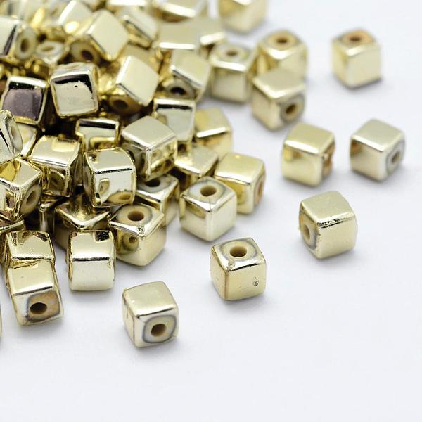

PandaHall Plating Eco-Friendly Plastic Beads, Cube, Golden Plated, 4x4x4mm, Hole: 1mm, about 800pcs/500g Plastic Cube