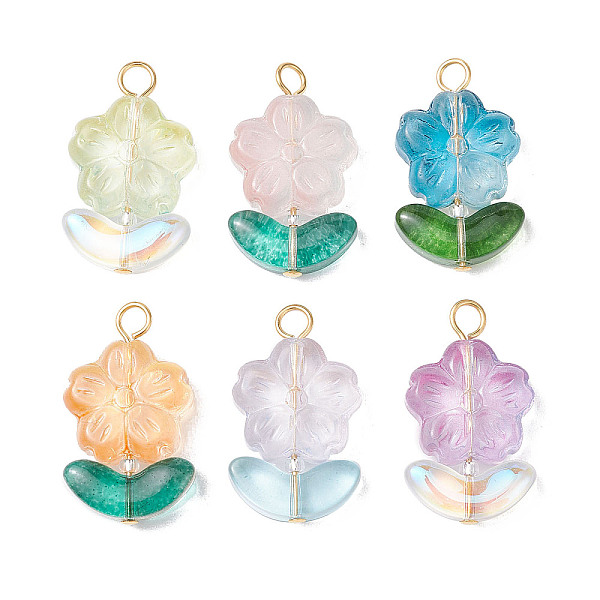 

PandaHall Glass Pendant, with Stainless Steel Loops, Flower Charms, Mixed Color, 23.5x14x6mm, Hole: 2.6mm Glass Flower Multicolor
