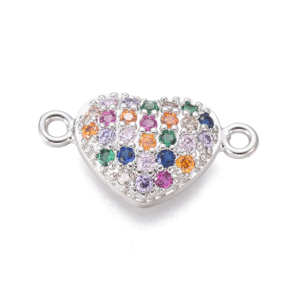 

PandaHall Brass Micro Pave Cubic Zirconia Links connectors, Heart, Colorful, Platinum, 10x18x3mm, Hole: 1.4mm Brass+Cubic Zirconia Heart