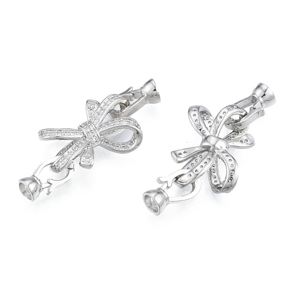 

PandaHall Brass Micro Pave Clear Cubic Zirconia Fold Over Clasps, Nickel Free, Bowknot, Real Platinum Plated, Bowknot: 18x24x6mm, Clasp...
