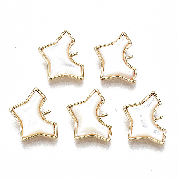 

PandaHall Sea Shell Peg Bails Pendants, for Half Drilled Bead, with Brass Findings, Nickel Free, Real 18K Gold Plated, 12x17x4mm, Hole..., White