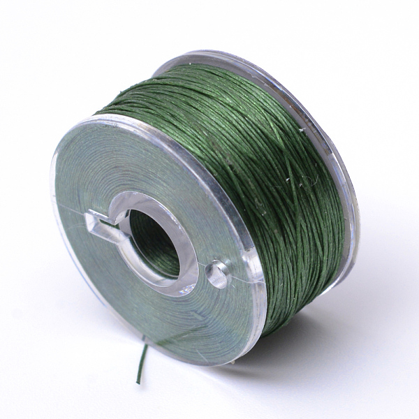 

PandaHall Special Coated Polyester Beading Threads for Seed Beads, Dark Olive Green, 0.1mm, about 50yards/roll Polyester Green