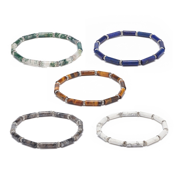 

PandaHall 5Pcs 5 Style Natural Mixed Gemstone Column Beaded Stretch Bracelets Set for Women, Inner Diameter: 2-1/4 inch(5.6~5.8cm)...