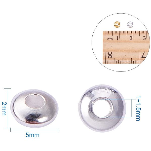 

PandaHall Brass Spacer Beads, Rondelle, Golden & Silver, 5x2mm, Hole: 1~1.5mm, 200pcs/color, 400pcs/box Brass Rondelle