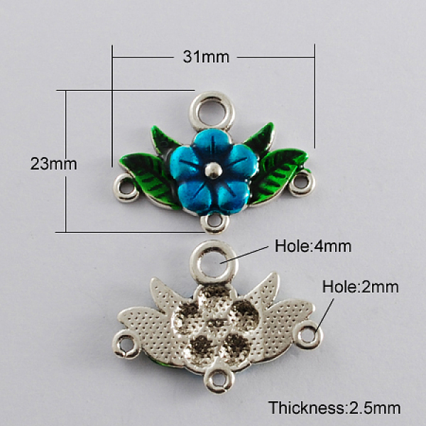

PandaHall Alloy Enamel Chandelier Component Links, Cadmium Free & Lead Free, Antique Silver Metal Color, Flower, Dark Turquoise, 23x31x2.5mm..., Cyan