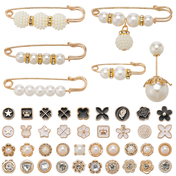 106Pcs Sock Jewelry Charms Pearl Shoe Pins Alloy Colorful Elegant Safety Black Flower Rhinestone Beads Junk Waist Tightener Pendants Brooches Sets for Socks Shoes Pants Hats Clothes DIY Decor