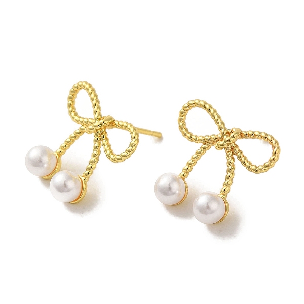 

PandaHall Rack Plating Brass Studs Earrings, with Plastic Beads, Long-Lasting Plated, Lead Free & Cadmium Free, Bowknot, Real 18K Gold...