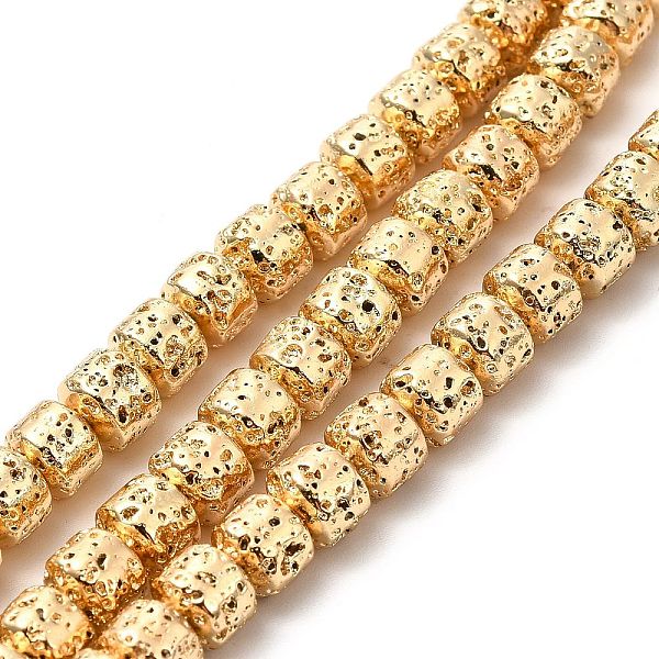 

PandaHall Electroplated Natural Lava Rock Beads Strands, Rondelle, Light Gold Plated, 6x7mm, Hole: 1mm, about 67~68pcs/strand, 15.35~15.63...