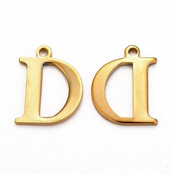 

PandaHall Ion Plating(IP) 304 Stainless Steel Alphabet Charms, Golden, Letter.D, 12x9.5x1mm, Hole: 1mm 304 Stainless Steel Letter D