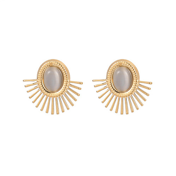 

PandaHall Golden Titanium Steel Fan Stud Earrings, 18.4x20mm Cat Eye Fan