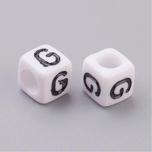 6MM Letter G Letter White Acrylic Cube Beads