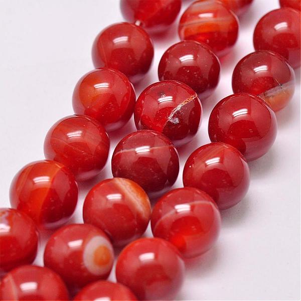 

PandaHall Natural Striped Agate/Banded Agate Bead Strands, Dyed & Heated, Round, Grade A, Orange Red, 10mm, Hole: 1mm, about 39pcs/strand...
